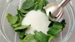 Mélangez le sucre avec la menthe