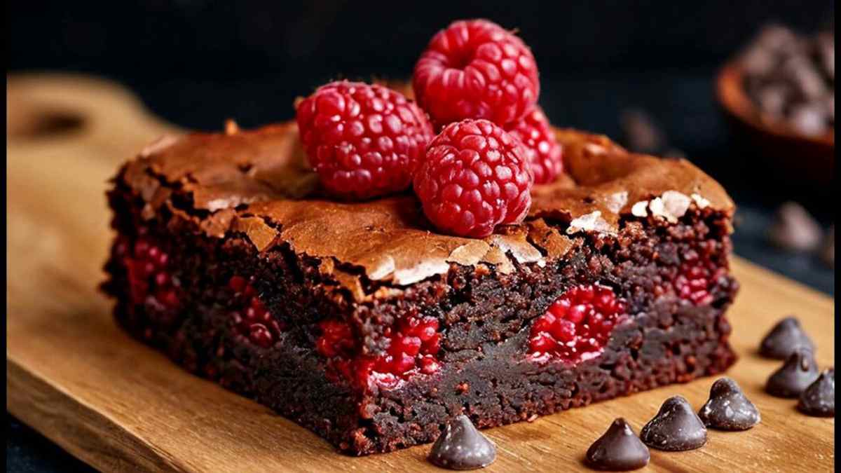 Brownie au cacao, à la banane et à la framboise