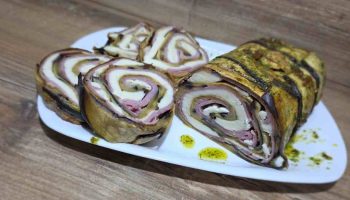 Rouleau d’aubergine au jambon et mozzarella